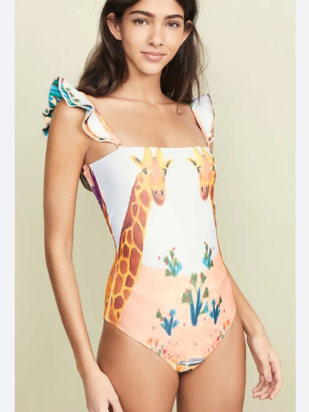 Carolina K Kuna Giraffe Safari One-Piece Swimsuit with Ruffle Straps